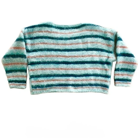 NWT Free People Lily Mixed Print Cropped Sweater, Sky Blue, Size XS - Picture 6 of 11